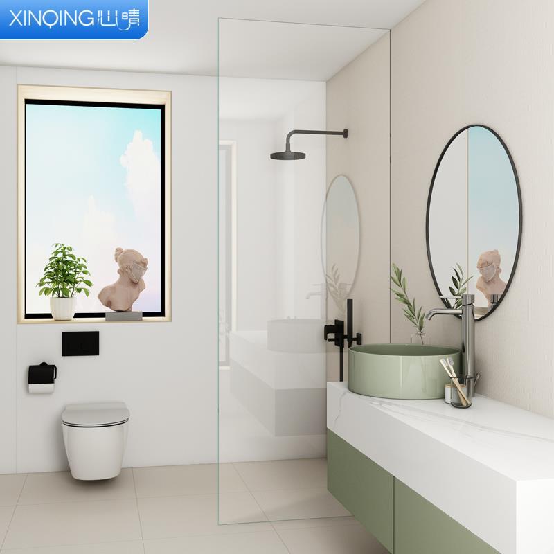 心晴 极简浴室隔断定制一字形浴屏到顶干湿分离卫生间无框淋浴房
