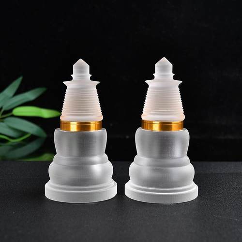 五台山大白塔磨砂水晶舍利塔装藏供养舍利子嘎乌盒菩提塔佛塔摆件