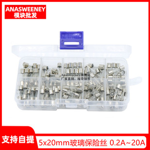 100个盒装 5x20mm玻璃保险丝 0.2A~20A 保险管混装盒