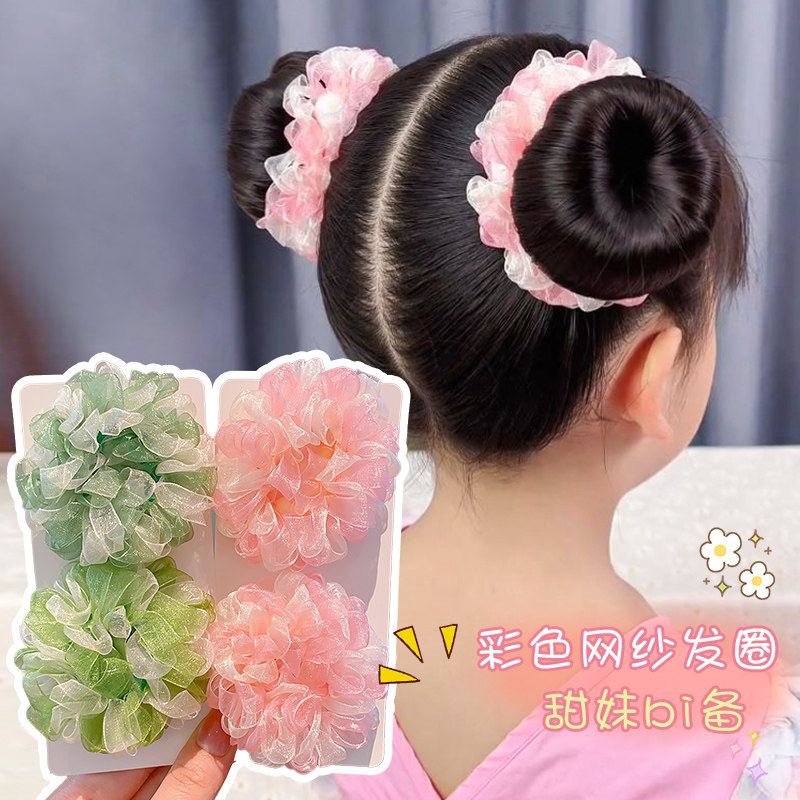 儿童甜美大肠发圈女童网纱发绳公主高弹力不伤发皮筋女孩彩色头绳