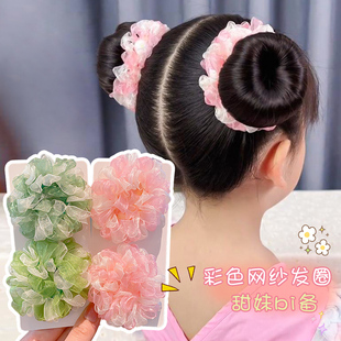 儿童甜美大肠发圈女童网纱发绳公主高弹力不伤发皮筋女孩彩色头绳