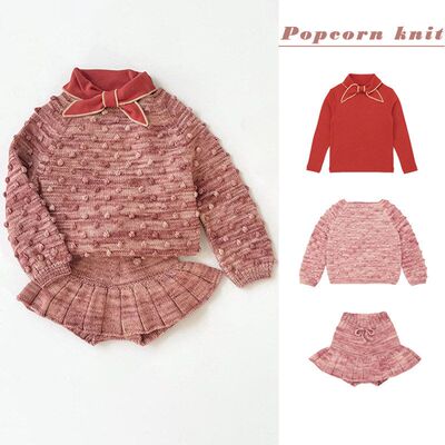 儿童毛衣25秋冬跨境MP女童圣诞节日限定款爆米花针织衫裤裙三件装