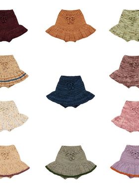 现货！儿童裙子25秋季跨境MP精选针织女童复古ins风纯色彩点裤裙