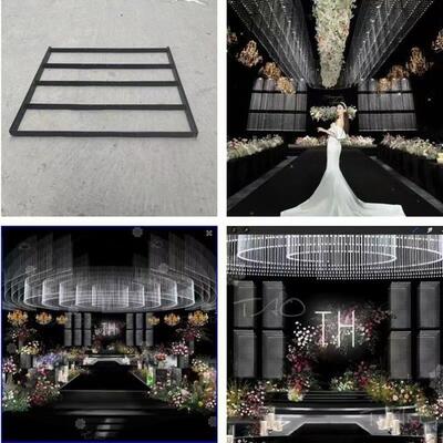 婚庆水晶断层铁艺方形架子酒店婚庆吊顶黑色带水晶孔架舞台礼堂用
