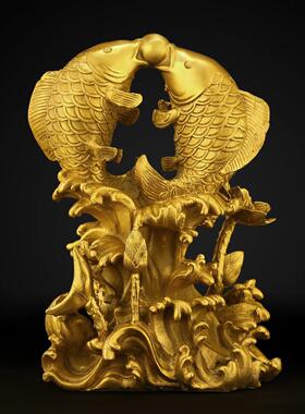 纯铜双鱼戏珠摆件年年有余客厅招财店铺开业办公室乔迁鲤鱼跃龙门