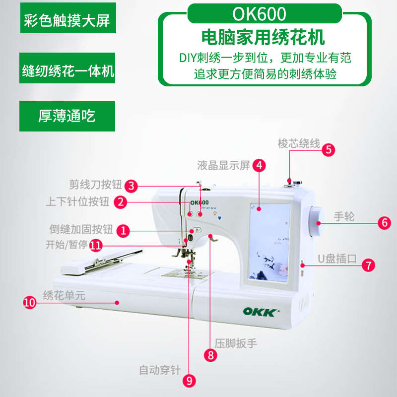 OK600家用绣花机小型台式一体多功能全自动电脑刺绣名字贴缝纫机