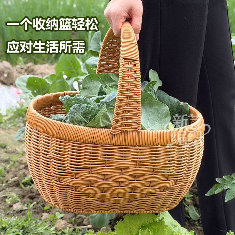 手工仿藤编手提菜篮子收纳篮采摘野餐家用买水果中国结花篮购物篮