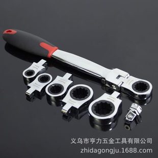 厂促6合一 多规格加厚加硬棘轮梅花 可换头扳手套装 活头棘轮扳手