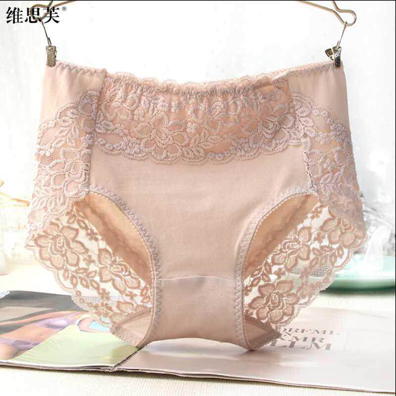 维思芙4条中腰女士内裤纯棉裆棉质面料蕾丝性感无痕女式三角裤