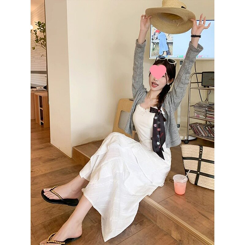 规则设计感白色半身裙女春季大胖mm显瘦遮肚蕾丝拼鱼裙子绣花染色