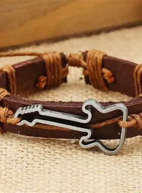 牛皮配件饰品饰品环保手链真皮爆款锌合金吉他直销