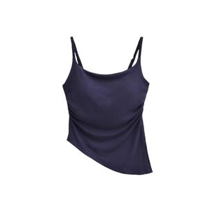 欧美小众甜酷辣妹斜边胸垫背心女褶皱修身性感打底短款吊带上衣