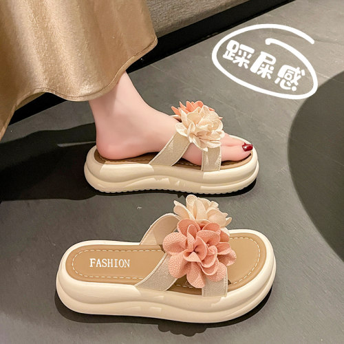漂亮高级感厚底花朵拖鞋女夏季外穿2026新款仙女风配裙子时0528d