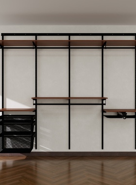 3ROOMS定制金属衣柜壁挂衣柜落地式立柱衣架步入式框架衣帽间钢架