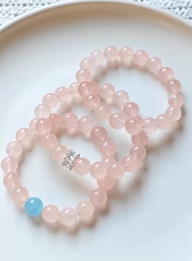 天然粉水晶手链正品招桃花转运珠女粉色小水晶手串少女心原创设计