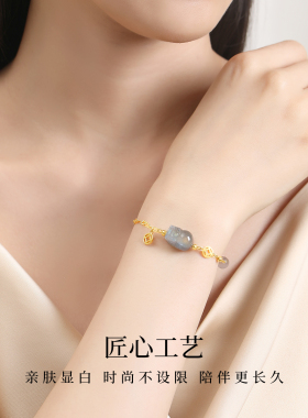 真S925银灰月光石貔貅手链女