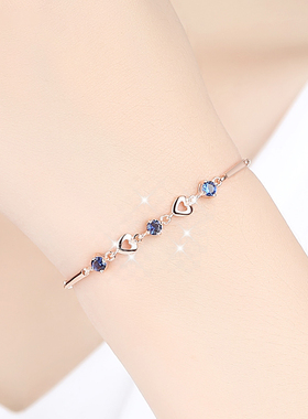 新真s925银玫瑰金蓝钻手链女