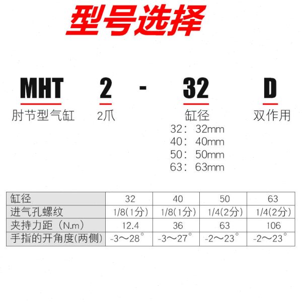 厂促MHT2小型手指气缸夹爪 气动夹具MHT2*32/40/50/60 支点开闭型