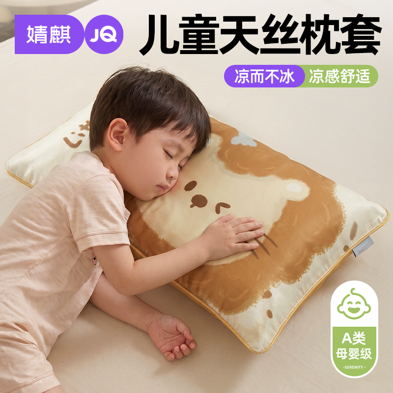 婧麒天丝枕套凉感2026新款夏季款宝宝儿童30x50cm枕头套成人卧室