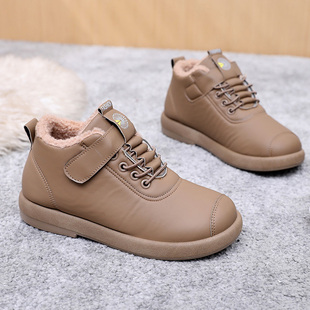 加绒加厚雪地靴平底防滑防水皮面妈妈鞋 冬季 女时尚 老北京棉鞋 新款