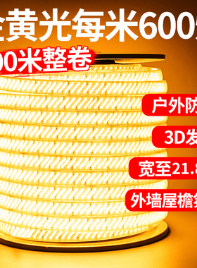 金黄光灯带LED灯条220v户外防水黄色暖光别墅外墙屋簷庭院气氛灯