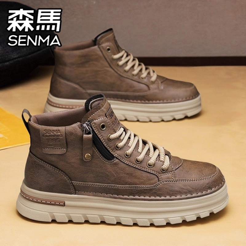 森马高帮男鞋冬季真皮百搭运动休闲板鞋男士防水防滑工装马丁靴子