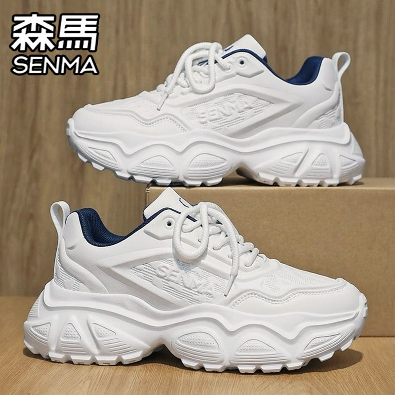 森马男鞋春季潮牌高级感百搭跑步真皮运动休闲厚底增高小白老爹鞋