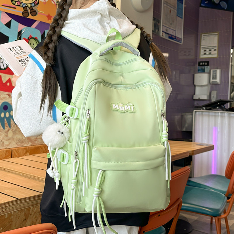 书包女韩版纯色百搭初中生高中生简约大学生双肩包日系小学生背包