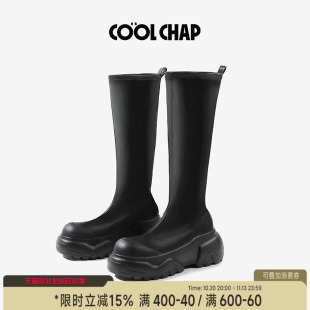 COOLCHAP熔岩风暴系列弹力靴女士冬季新款厚底增高显瘦中筒靴袜靴