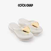 COOLCHAP25春新款 爱心浪花厚底人字拖女夏防滑海边沙滩夹脚凉拖鞋