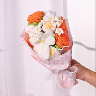 手工钩针花成品毛针织束真花节日送礼婚庆拍照线道具仿假花束