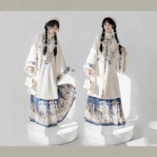 原创汉服女【雪绒绒】明制加绒加厚方领对襟长袄马面裙套装冬季款