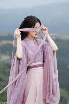 原创汉服女【半夏】魏晋风交领大袖齐腰裙紫色成人古装套装夏季款