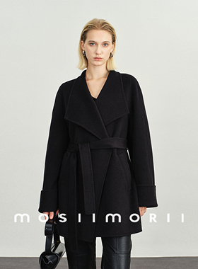 MOSIIMORII【普罗旺斯】黑色大衣女秋冬2020新款绵羊毛双面外套
