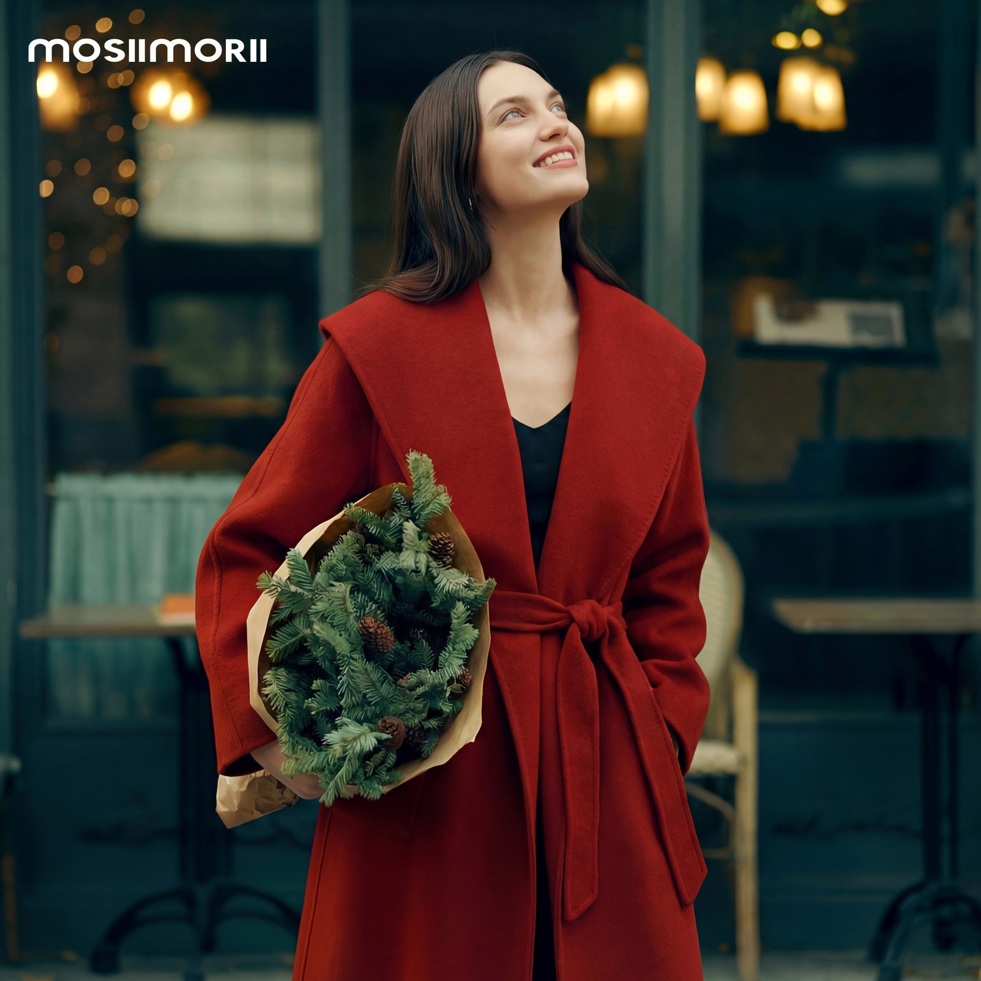 MOSIIMORII【赫瓦尔】新娘婚礼时尚翻领红色长款毛呢大衣2026新款
