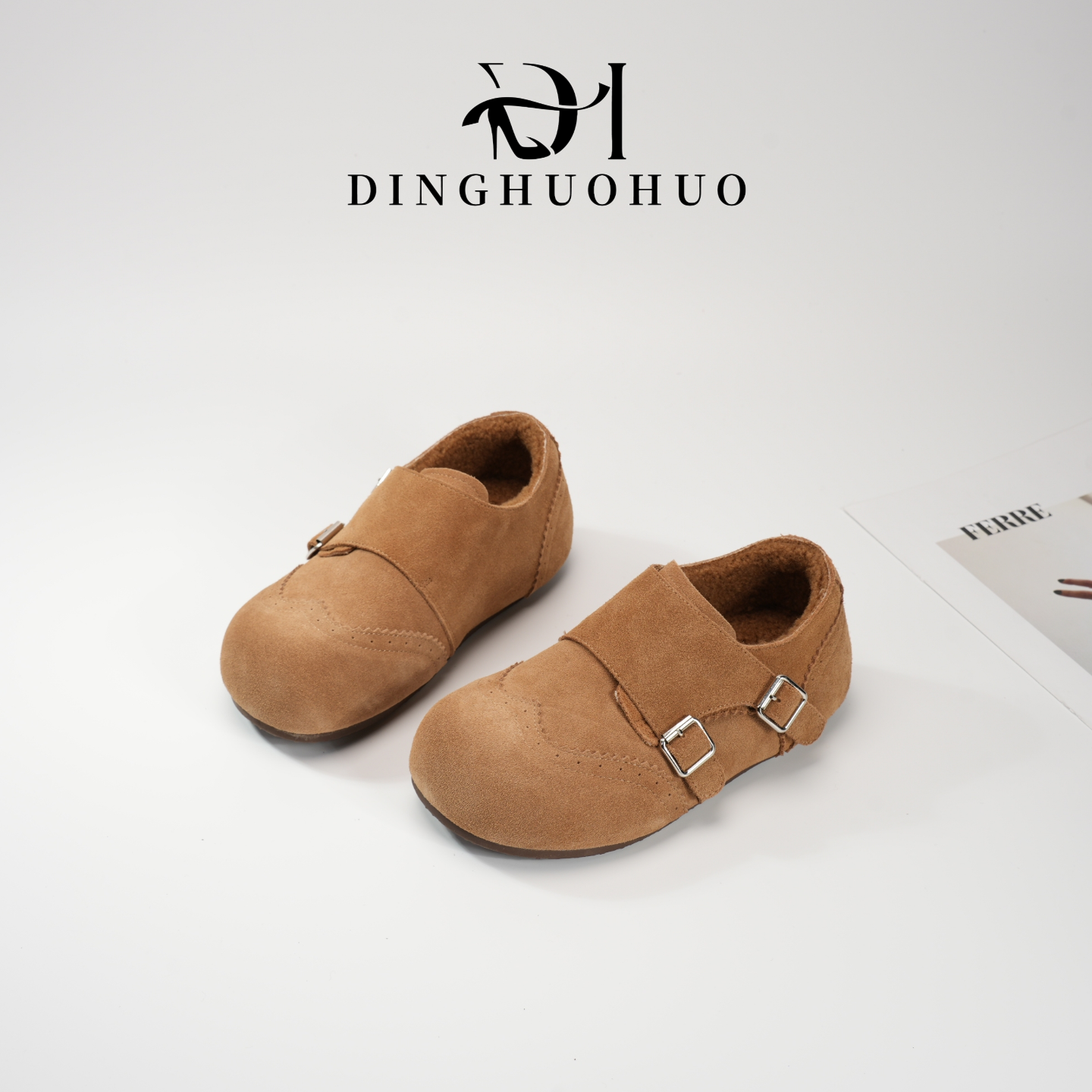 厚底加绒毛毛鞋女秋冬新款轻奢高级休闲百搭勃肯鞋加绒保暖单鞋