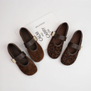 温柔芒果头不挑脚超软舒适玛丽珍鞋 复古羊反绒真皮浅口单鞋 女韩版