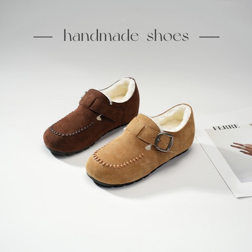 2025秋冬新款真皮单鞋小个子内增高百搭牛皮加绒一字带勃肯鞋