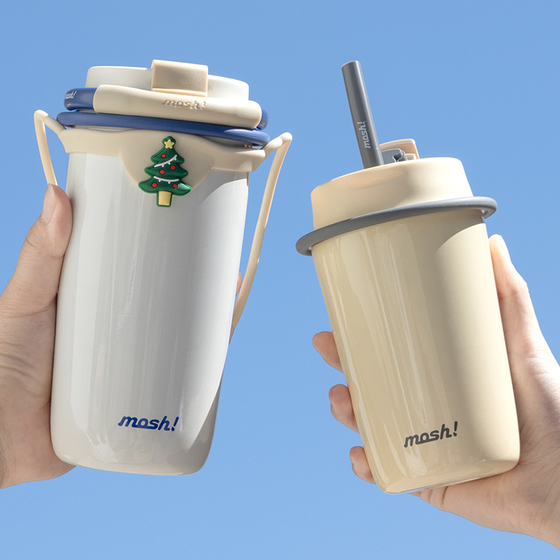 mosh吸管杯茶漏随手保温杯茶水杯养生泡茶杯咖啡杯女生不锈钢杯子