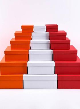 现货大号白色生日礼盒红色长方形喜糖盒 精美橙色伴手礼盒空盒