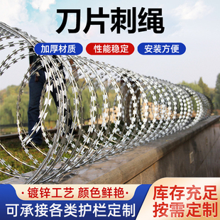 刀片刺绳防护网铁丝防锈不锈钢刺丝滚笼刺网防盗防爬刺围墙防爬网