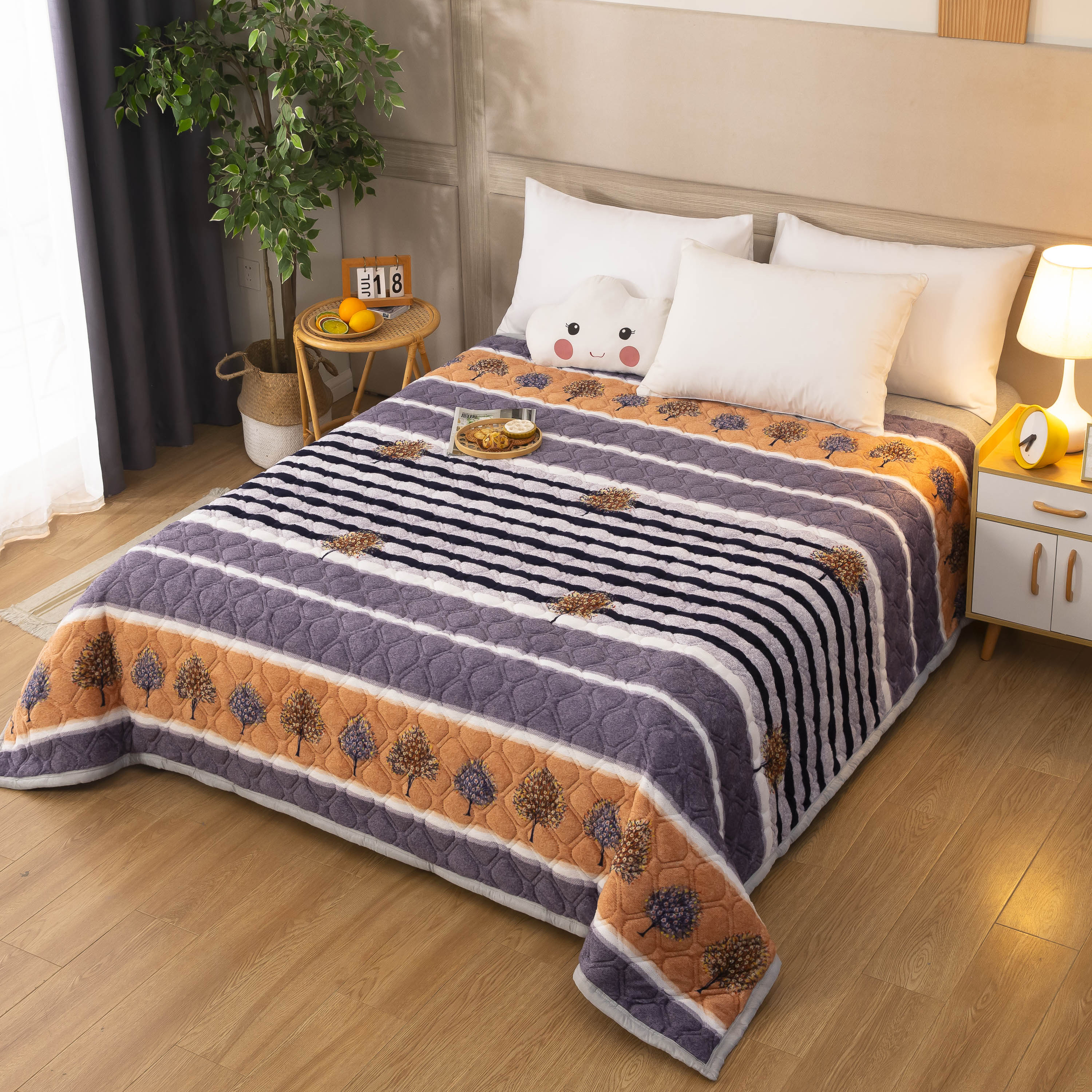 法兰绒床盖单件加厚床单