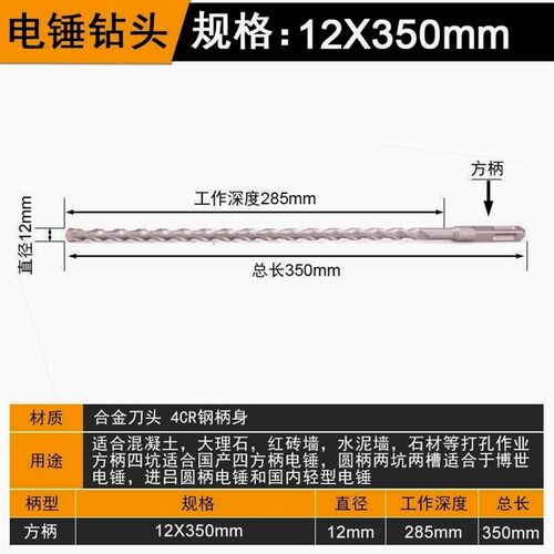 德国进口金三豹电锤钻头加长钻头穿墙打孔冲击钻头混凝土方柄圆头