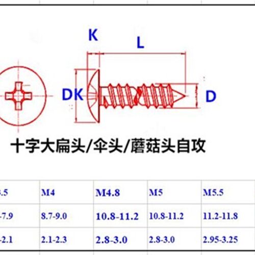M4*6-80 十字大扁头自攻螺丝304不锈钢TA大头伞头蘑菇头自攻螺丝