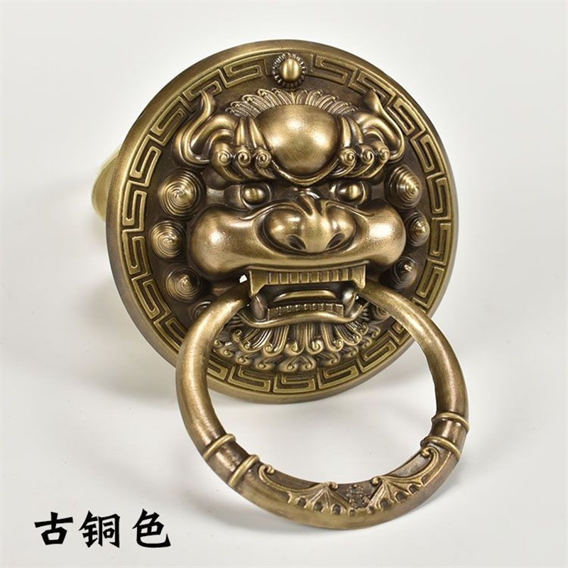 速发纯铜兽头门环中式仿古麒麟头拉手狮子头门把手复古木大门拉环
