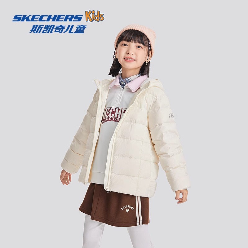 斯凯奇官方正品小暖宝羽绒服男女童轻薄秋冬季新款儿童连帽衣外套