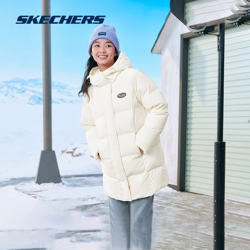 斯凯奇女轻盈保暖连帽羽绒外套