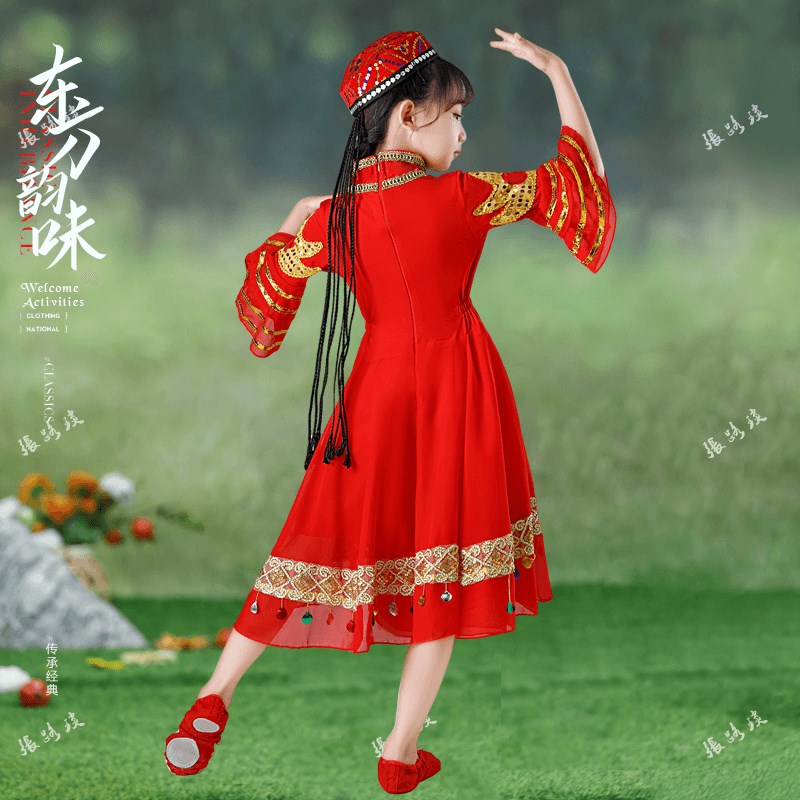 极速新款儿童少数民族服装撒拉族演出服男女童舞台舞蹈服合唱服表