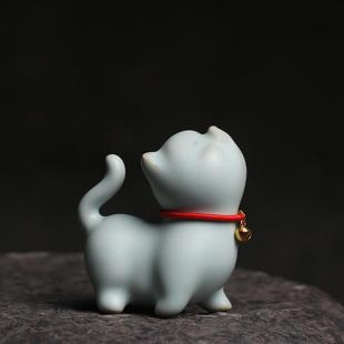 小猫 仰望星空 汝窑傲娇小茶宠小茶玩摆件开片可养陶瓷送礼家居