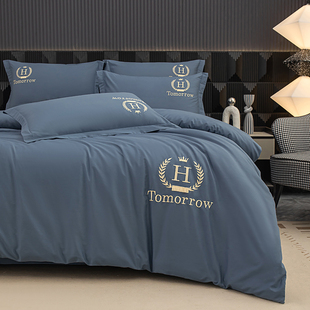 极简风高档A类母婴级全棉四件套纯棉床单简约纯色被套床上用品